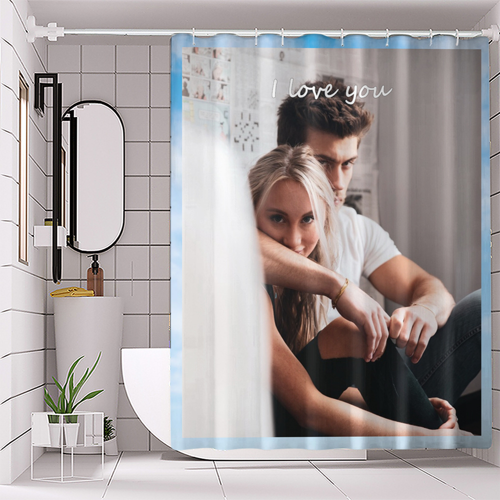 

Custom Couple's Photo Shower Curtain - Waterproof & Mold-resistant Polyester, Easy Hang Design With Hooks Included
