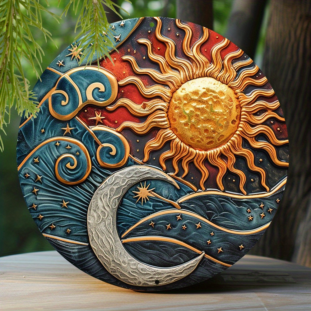 

Sun And Moon Aluminum Wall Art Set, 1pc 8x8 Inch, Weather-resistant Metal Decor, Celestial Theme With 2d Effect, Pre-drilled For Easy Hanging, Ideal For Garden, Patio, And Home Decoration - B2286