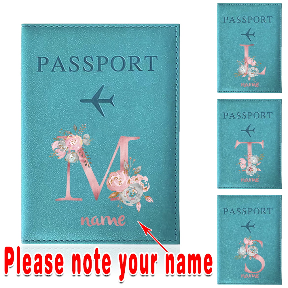 

Porte-Passeport Personnalisé – Nom Personnalisé, Portefeuille de Voyage Étanche avec Blocage RFID, Organisateur de Documents Ultra-Mince avec Design Avion Floral, Vert avec Fleurs Roses et Blanches