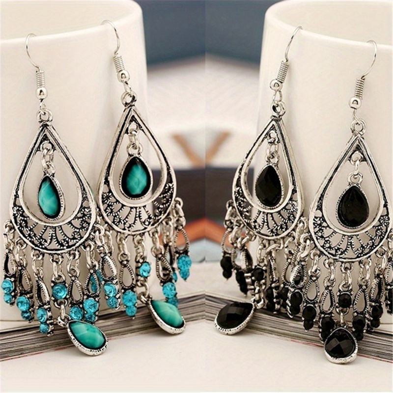 

1 Pair Bohemian Style Drop Shaped Cubic Zirconia Tassel Drop, Hook Earring Jewelry