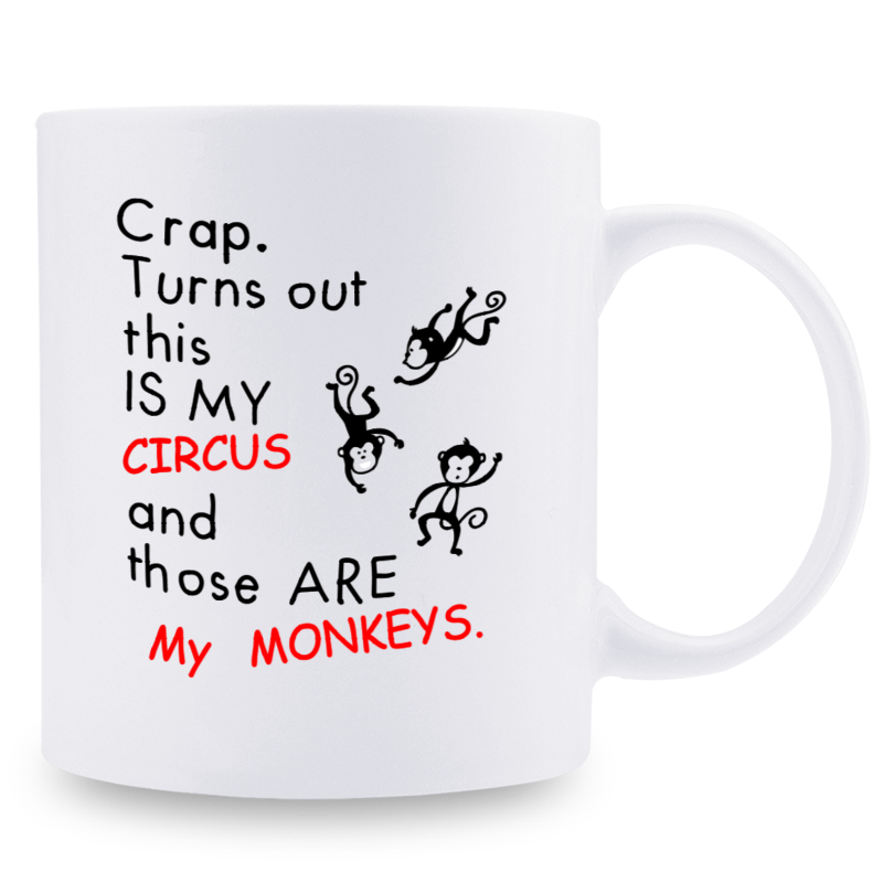TEMU 1pc Monkeys Ceramic Mug – ". Turns Out Circus And Are My Monkeys" Design, 11oz Coffee Cup, Reusable & Dishwasher Safe, Parties, Christmas, Birthdays, And Home Decor, Monkey Gifts