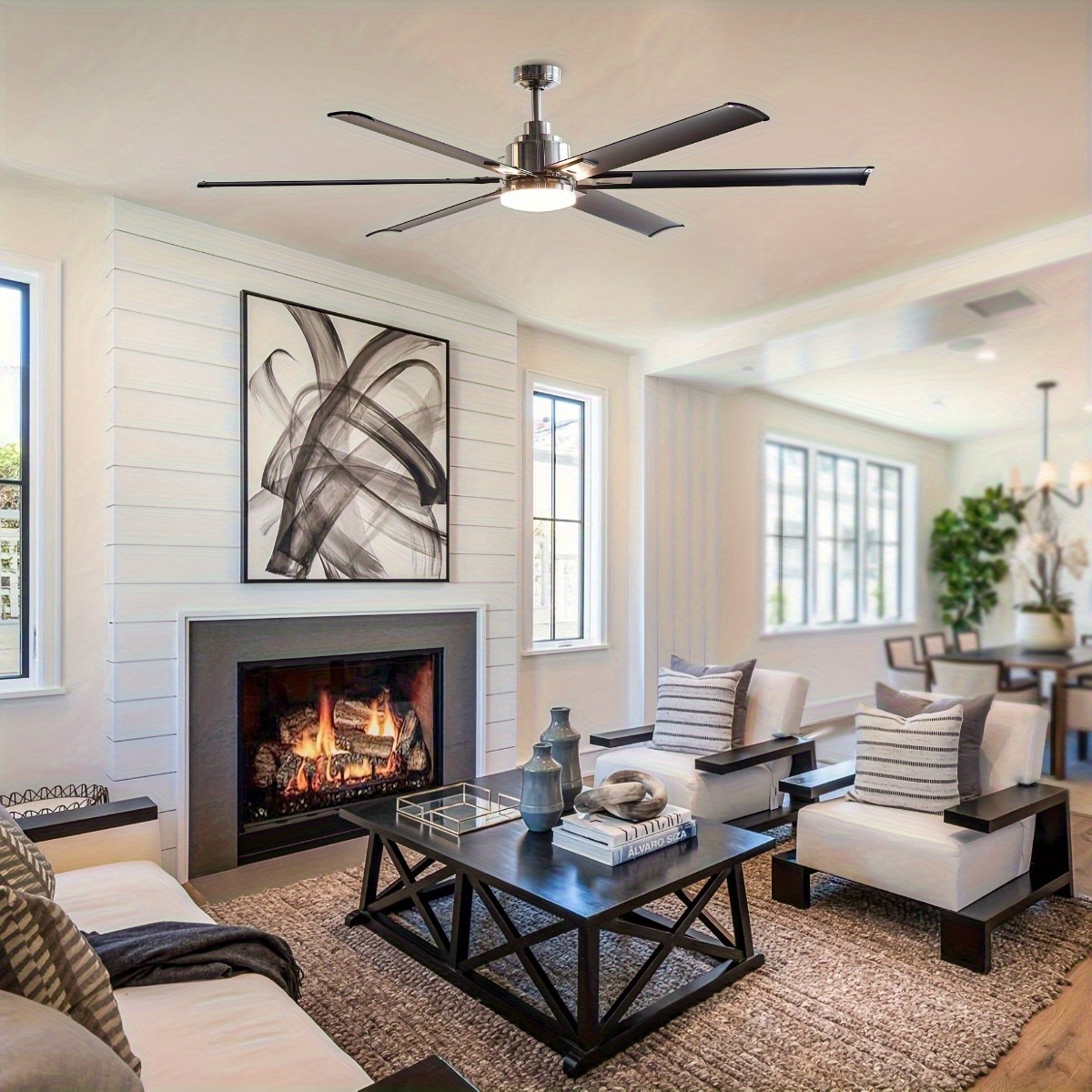 

72" Modern Dc Motor Reversible Ceiling Fan With Lighting And Downrod