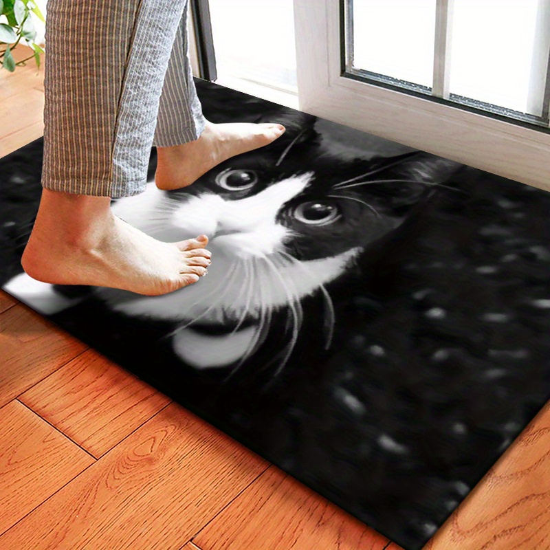 

Black & White Cat Pattern Non-slip Doormat - Polyester, Hand Washable, Indoor/outdoor , Bathroom Rug - Under Long, Area .16m²