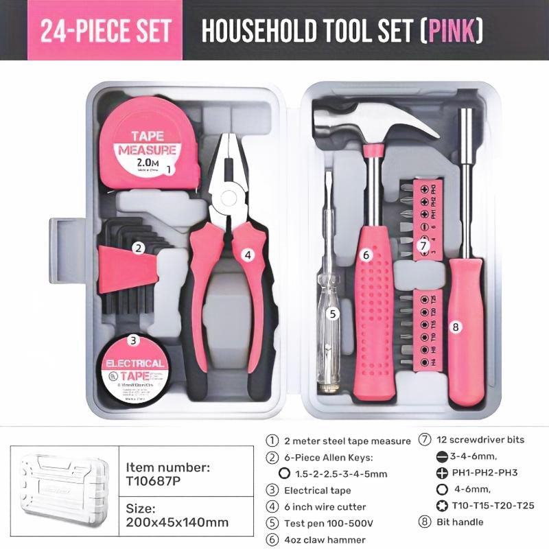 

Pink Multifunctional Gift Tool Set Pliers For Household Hardware And Home Repair Toolbox