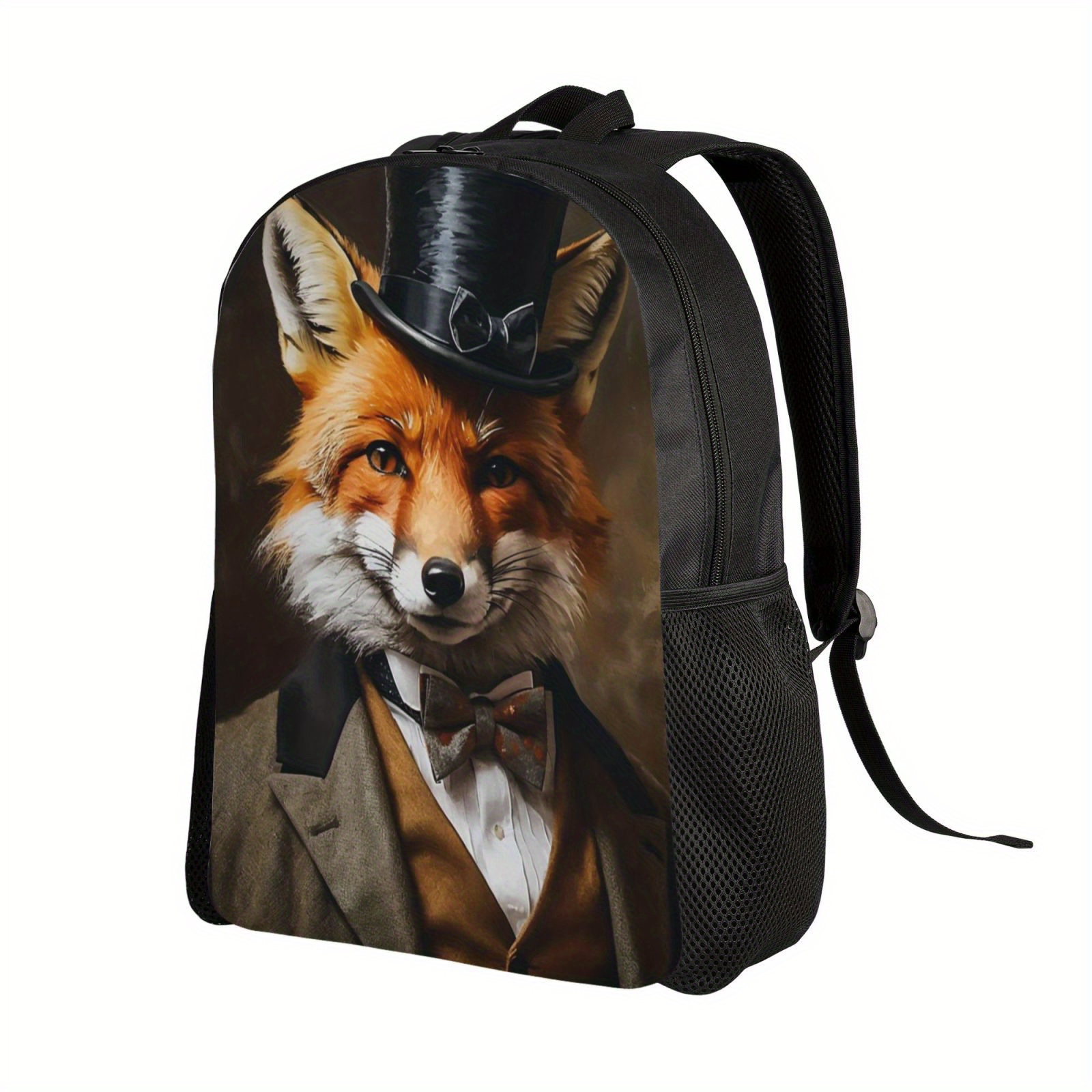 Fox Print Zipper Backpack Temu