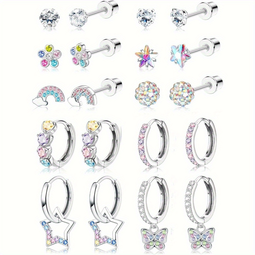 

Hypoallergenic Surgical Steel Set - 10 Assorted Cz Zirconia & , 316l Non-plated Mixed Themes Over 15 Years Old