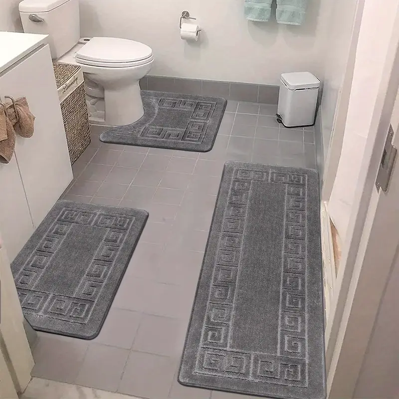 bathroom rugs sets 3 piece non slip bath mats for bathroom floor shaggy microfiber bath rugs absorbent bathroom mats carpet bathroom runner shower mat with u shaped toilet rug Product details 1