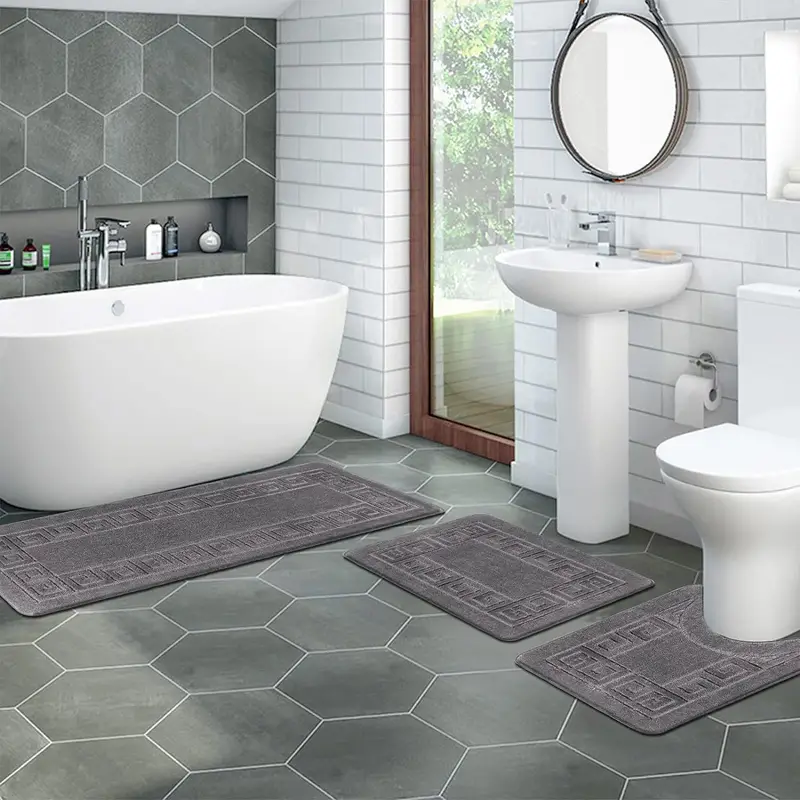 bathroom rugs sets 3 piece non slip bath mats for bathroom floor shaggy microfiber bath rugs absorbent bathroom mats carpet bathroom runner shower mat with u shaped toilet rug Product details 2