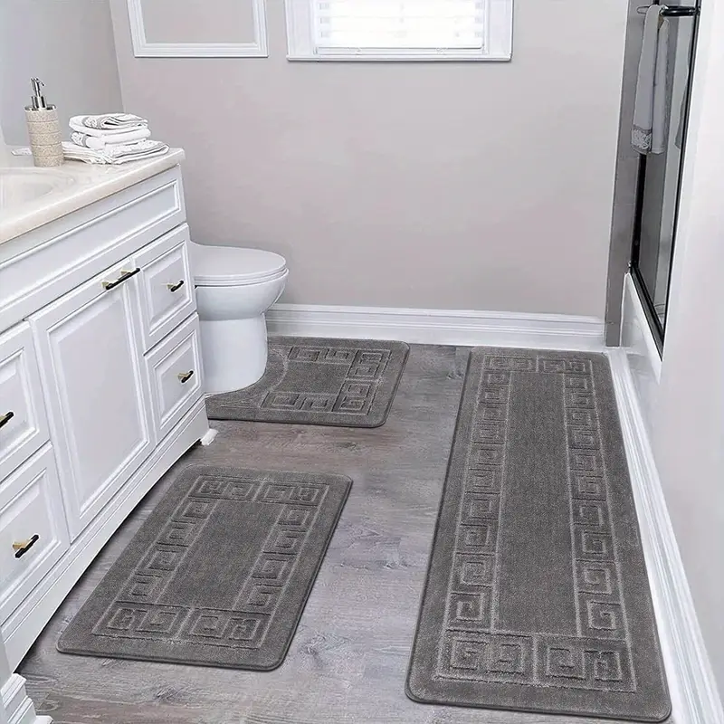 bathroom rugs sets 3 piece non slip bath mats for bathroom floor shaggy microfiber bath rugs absorbent bathroom mats carpet bathroom runner shower mat with u shaped toilet rug Product details 3