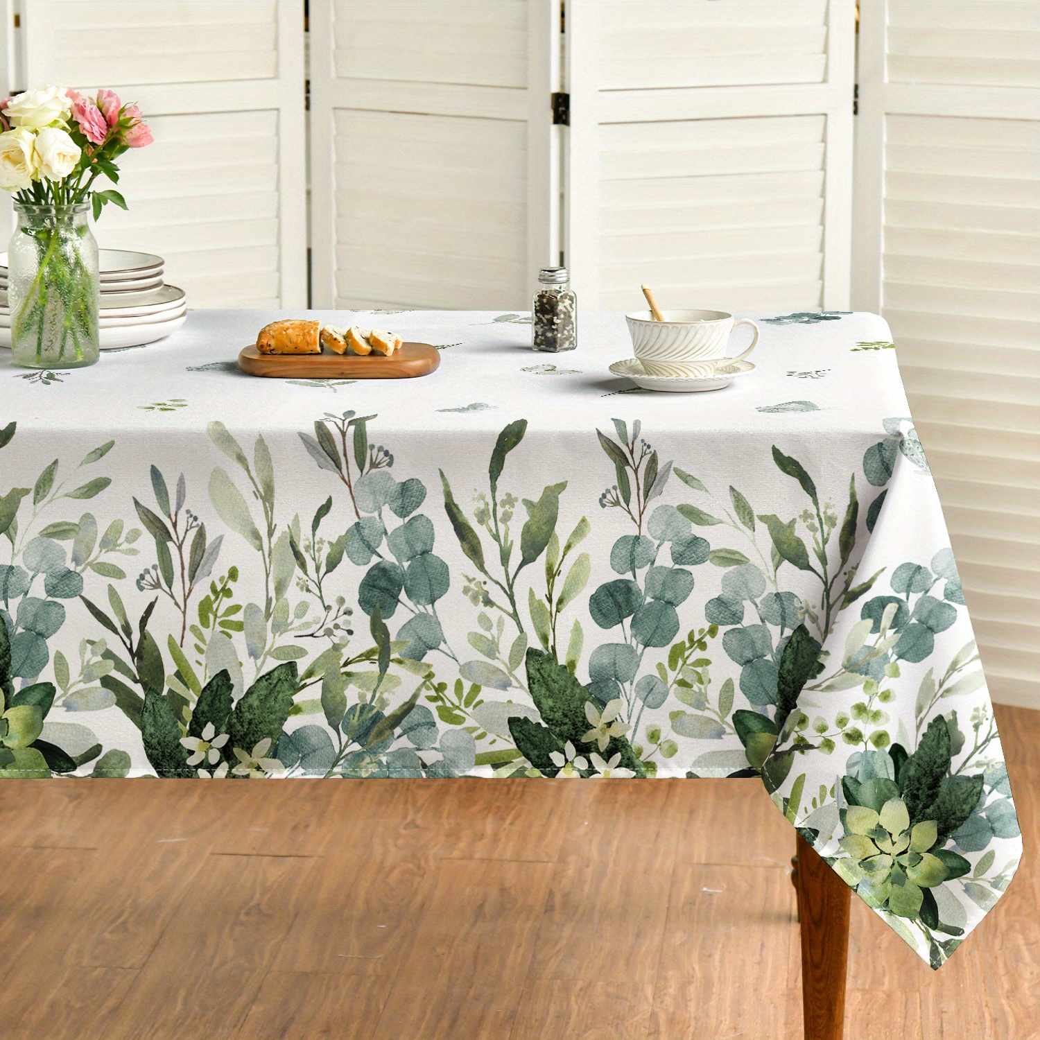 

Sm:)e Spring Summer Tablecloth Rectangular, Eucalyptus Floral Table Cover For Party Picnic Dinner Decor