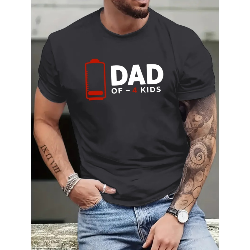 

Dad Of 4 " Graphic Tee - Men's Casual Short Sleeve T-shirt, Breathable Polyester, Summer Wear