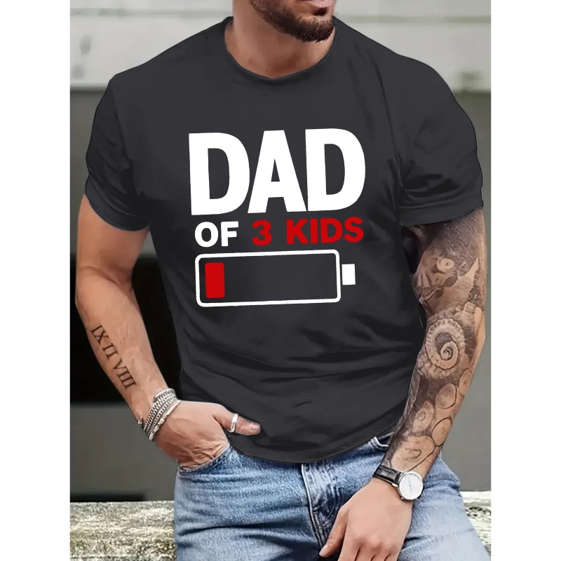 

Dad Of 3 " Men's Casual Short Sleeve T-shirt - Breathable Polyester, Geometric Print, Round Neck - Summer