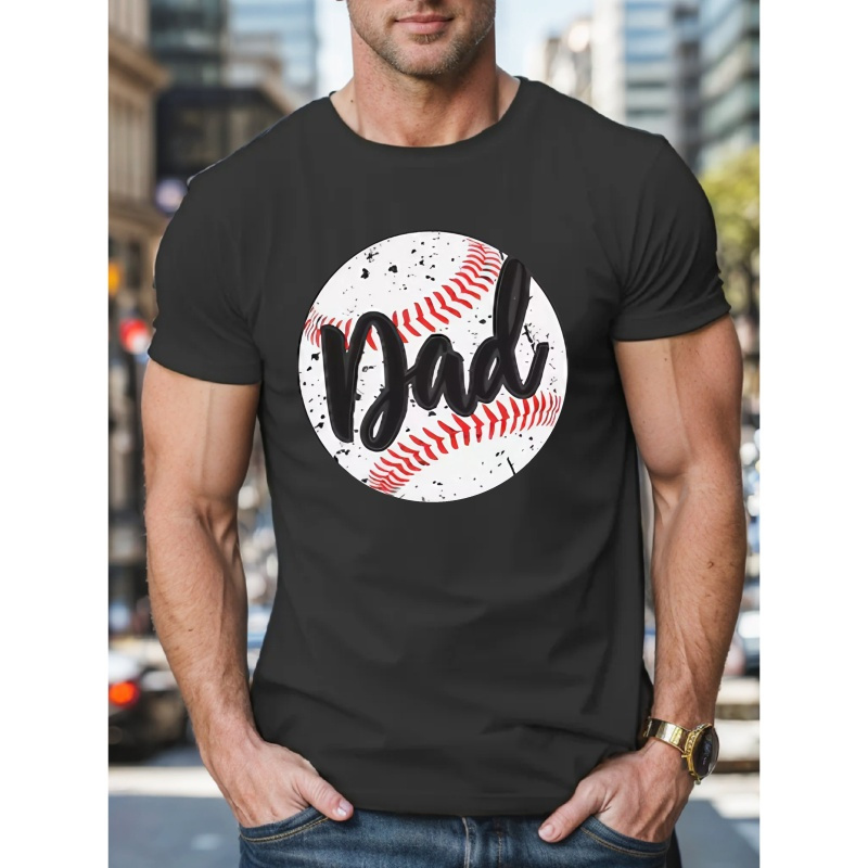

Baseball Dad Graphic Tee - Men's Casual Short Sleeve T-shirt, Breathable Polyester, Summer Wear