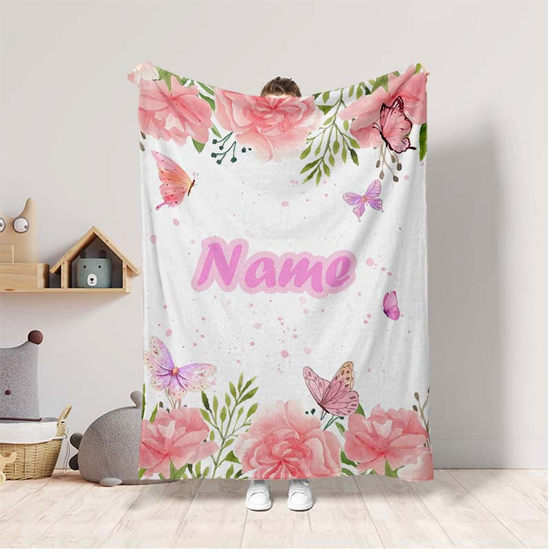 

Personalized Butterfly & Flower Blanket - Soft, Custom Name Print | Perfect For Travel, Sofa, Bedroom Decor | Unique Gift Idea For Birthdays, Anniversaries, Valentine's Day