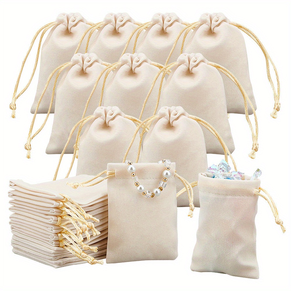 

30pcs Sacs à Bijoux en Velours Blanc avec Cordon - 2.8x3.6" Élégantes pour , Anniversaires & Noël