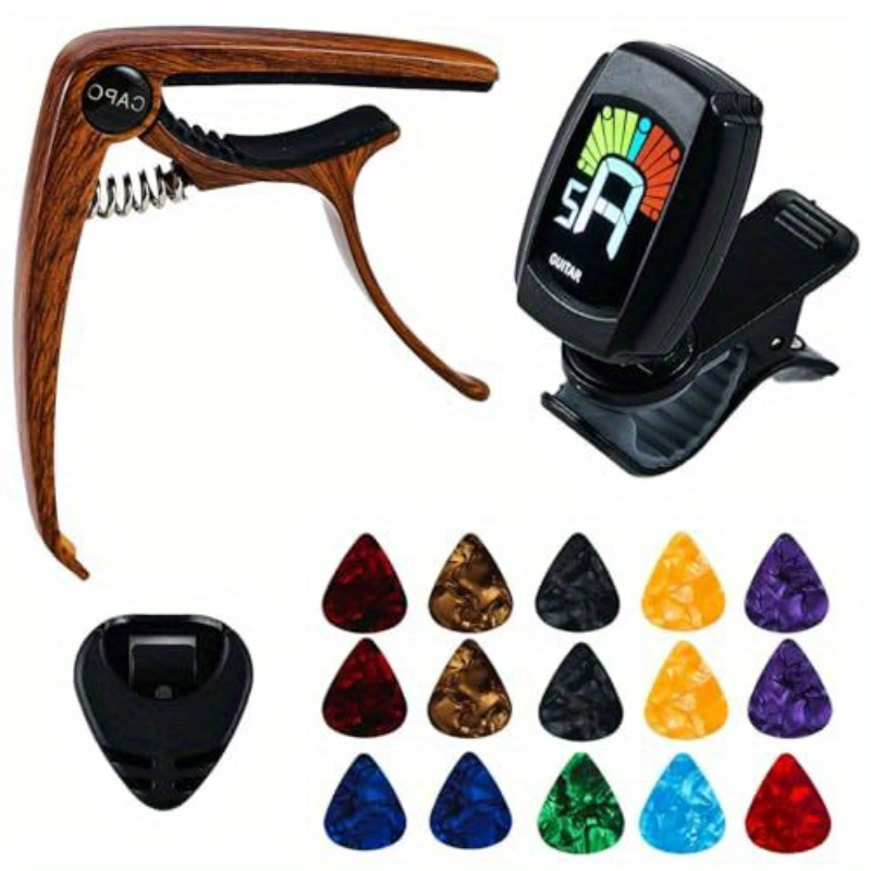 

Guitar Accessories Kit 18pcs With Guitar Capo, Guitar Tuner, Guitar Picks, Clip-on , Bass, Ukulele & Violin