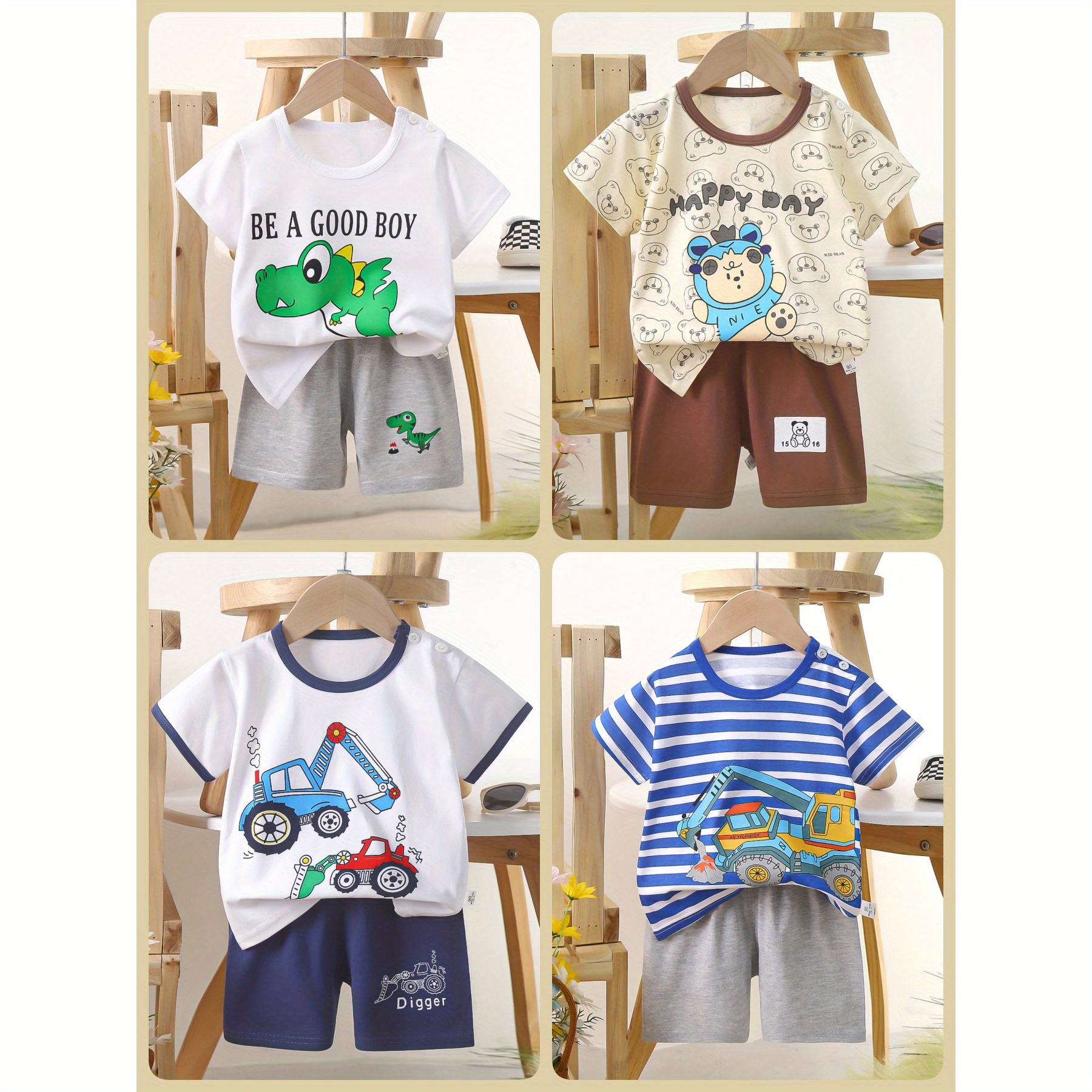 

Children's Short Sleeve Set Cotton Boys T-shirt Baby Summer Clothing Girls Shorts Infant Clothes Four-piece Summer Set