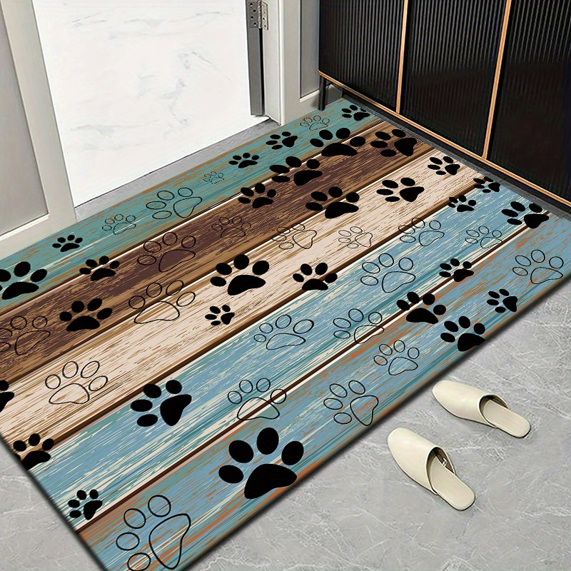 

Charming Cat Footprint & Wooden Print Welcome Mat - Non-slip, Durable Entrance Rug For Front Door, Porch - Easy Clean, Dirt-resistant Indoor/outdoor Doormat