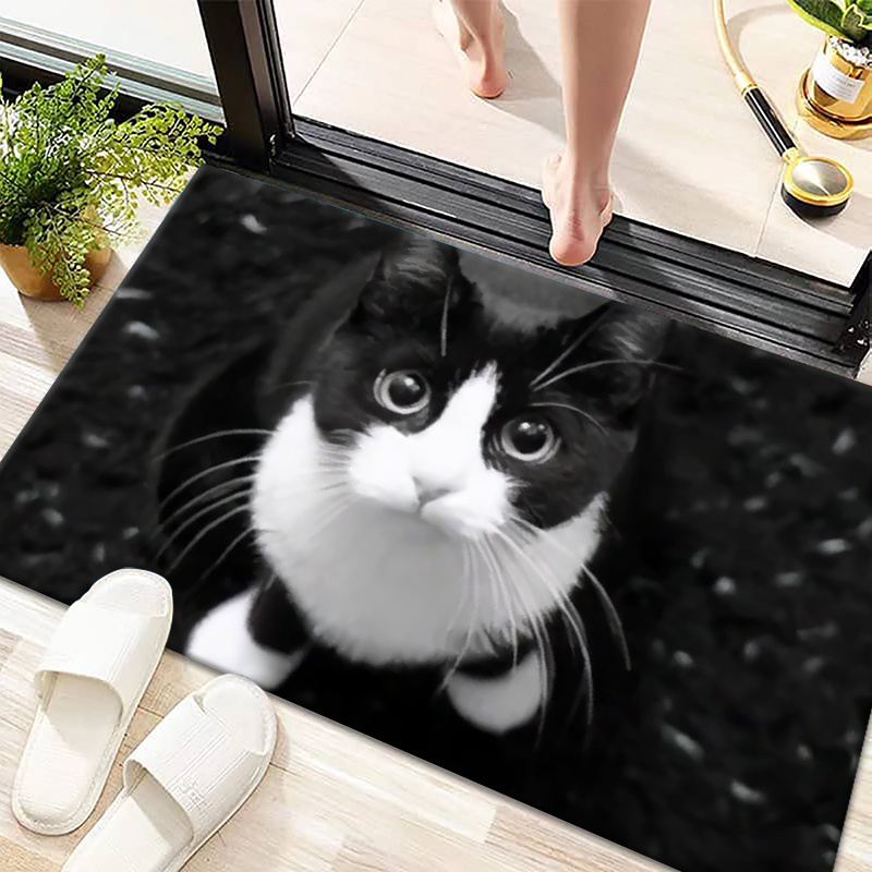 

Cat Pattern Non-slip Rugs: Black Background, 850gsm Weight, Suitable For Indoor And Outdoor Use - Hand Wash Only