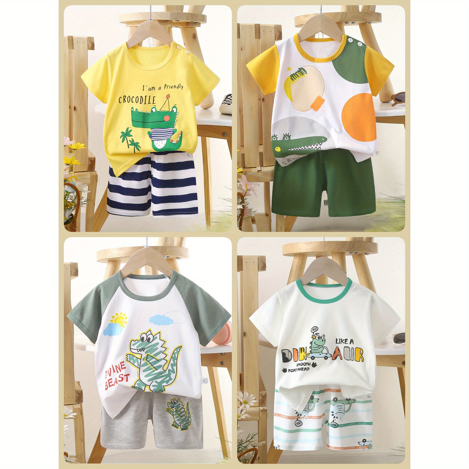 

Children's Short Sleeve Set Cotton Boys T-shirt Baby Summer Clothing Girls Shorts Infant Clothes Four-piece Summer Set