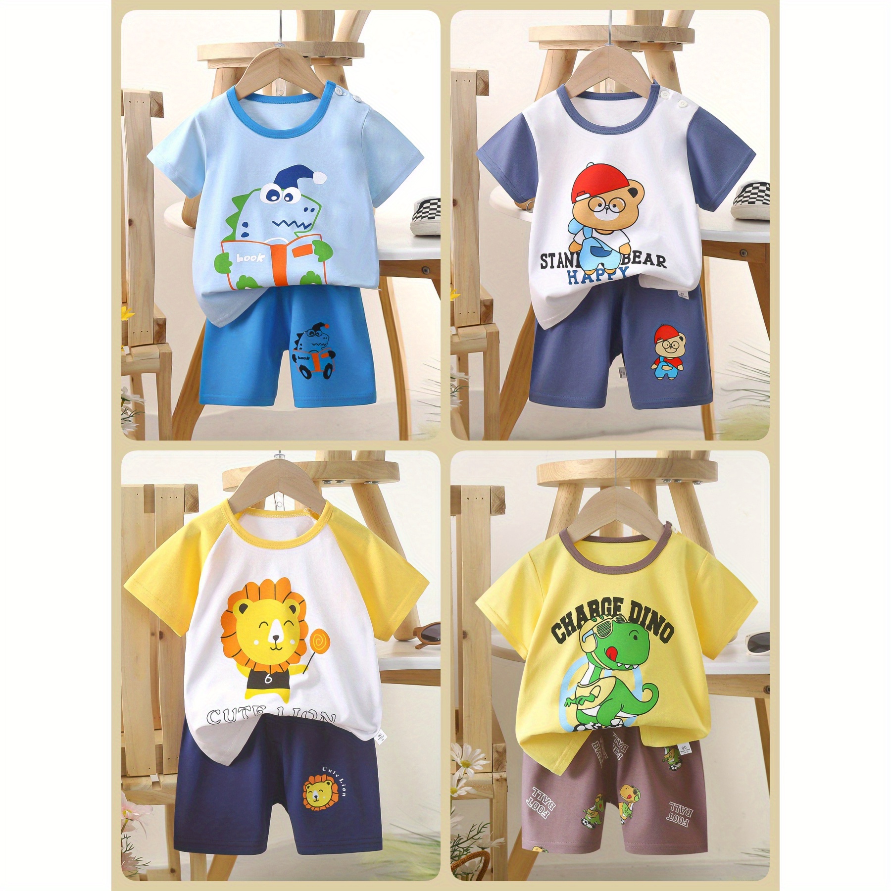 

Children's Short Sleeve Set Cotton Boys T-shirt Baby Summer Clothing Girls Shorts Infant Clothes Four-piece Summer Set