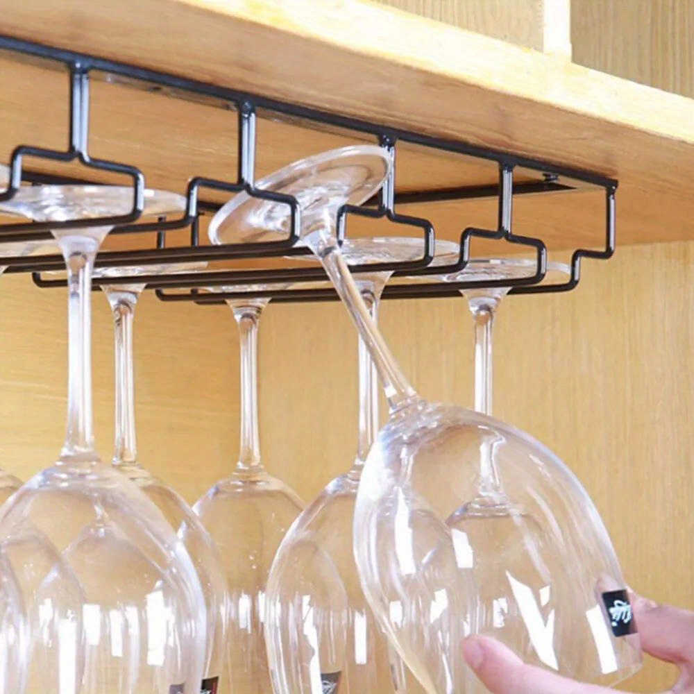 Portabicchieri Da Vino Sotto Mobile In Metallo Nero - Porta Calici Fino A 8 Bicchieri Per Cucina E Bar