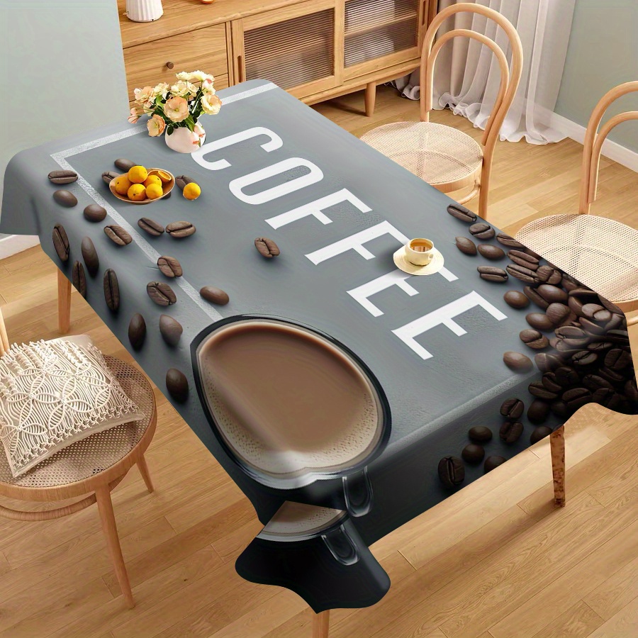 

1pc Chic Coffee-themed Tablecloth - Waterproof & Oil-resistant, Perfect For Kitchen, Living Room, And Dining Decor