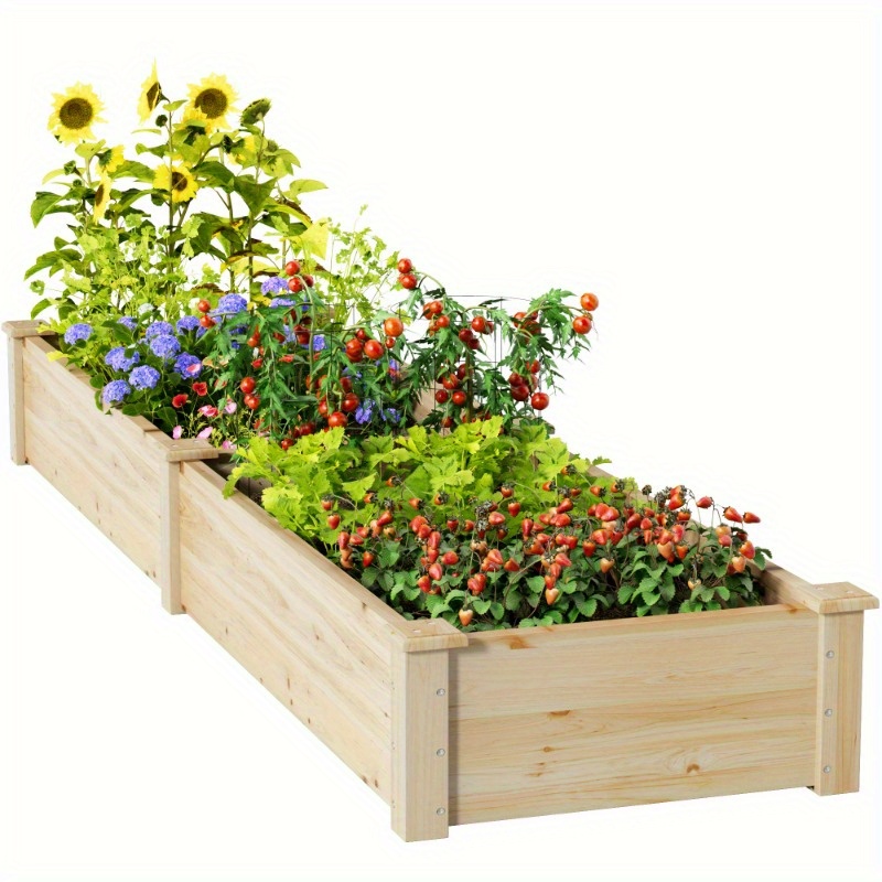 

92x22x9 In Outdoor Raised Garden Bed, Patio Wooden Elevated Garden Box Kit To Grow Flower, Fruits, Herbs And Vegetables For Backyard, Natural