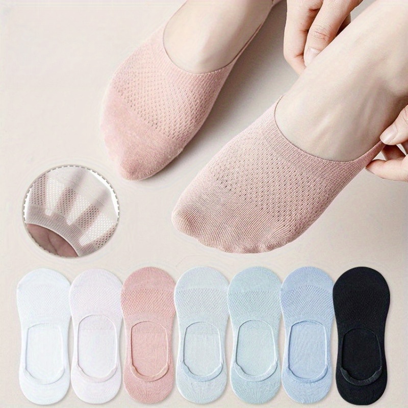 

7 Pairs Breathable Mesh Socks, Low Cut Invisible Liner Socks For Women, Non-slip Silicone Grip, Assorted Colors