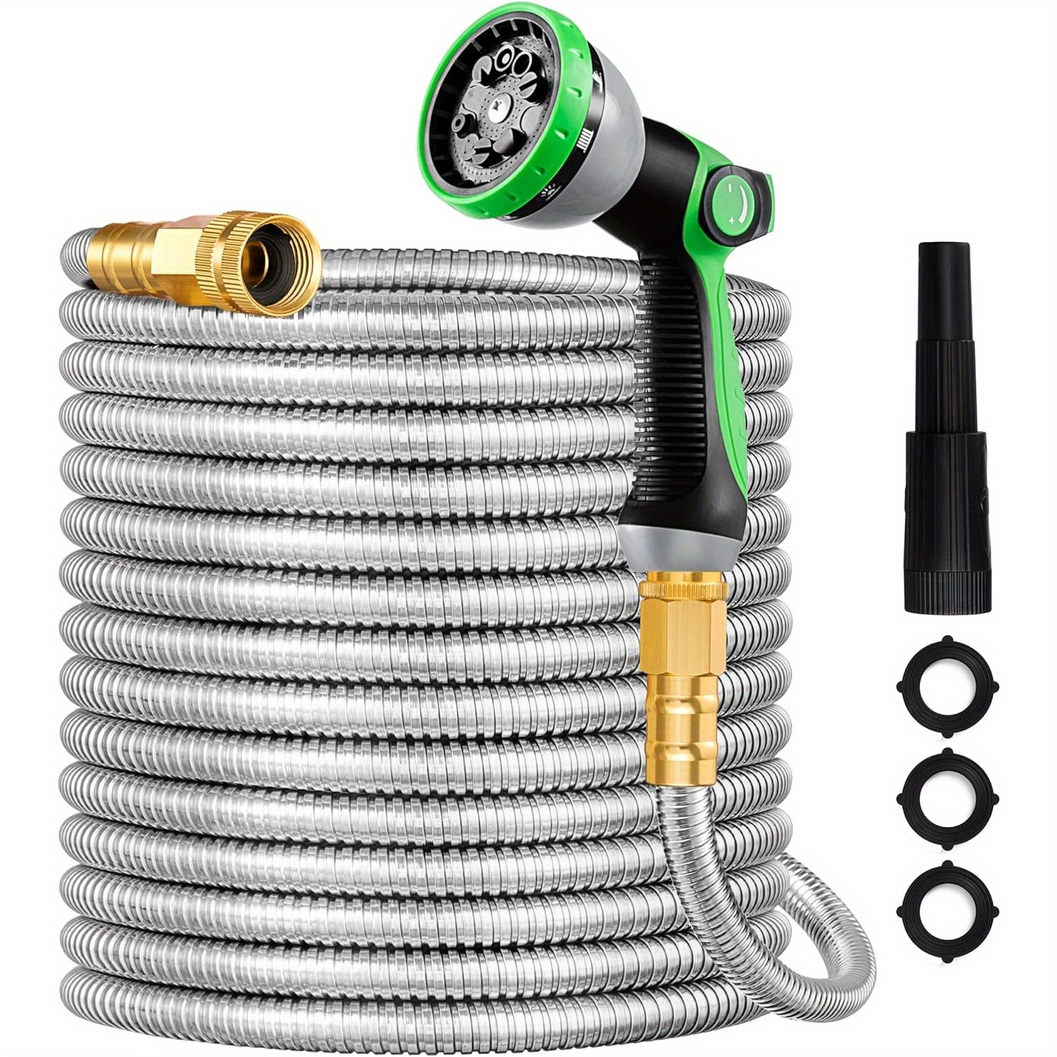 

Metal Garden Hose, 25ft-100ft Lightweight 304 Stainless Steel Water Hose With Multifunction Nozzle & Sprayer, Flexible, High Pressure, No Kink, Puncture Proof Hose For Yard, Outdoors