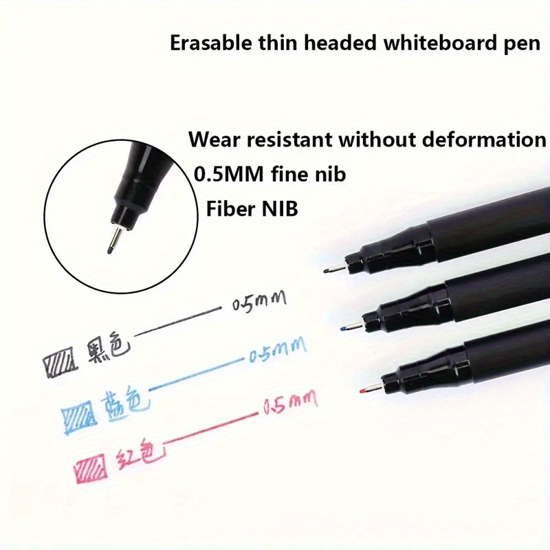 

3-pack Plastic Whiteboard Marker Pens With Erasable 0.5mm Fine Tip For Office And School - Fiber Nib Dry Erase Markers, Suitable For Ages 14+