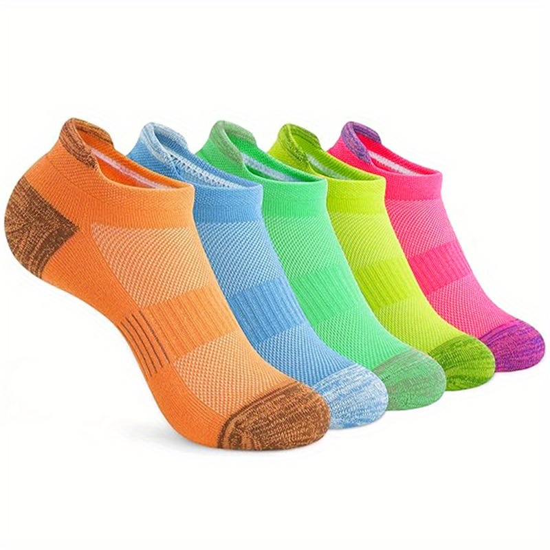 

5 Pairs Women's Athletic Ankle Socks, Breathable, Moisture Wicking, Arch Support, Non-slip Cushion, Low Cut Boat Socks For Hiking, Basketball, Spring/summer