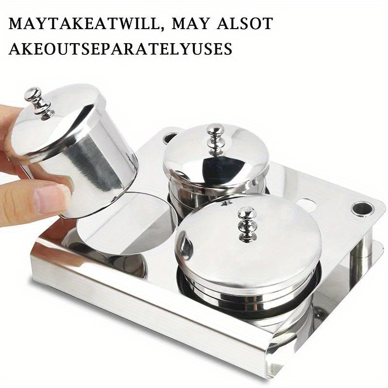 Image of Manicure Acrylic Stainless Steel Container Tray Dish Disinfectant Cup With Metal Lid Nail Art Tool, 3pcs/set - Durable Anti-slip And Drop-proof Cup With Cover