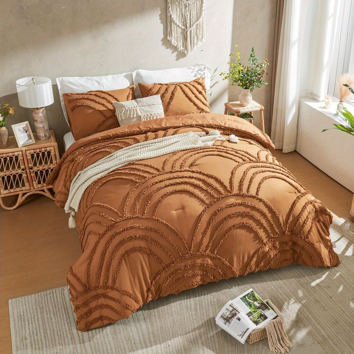 

Pumpkincomforter Set Size Comforter Set, 3 Pieces Boho Tufted Rainbow Bedding Comforters For All Season, Lightweight Soft Microfiber Comforter With 2 Pillow Cases