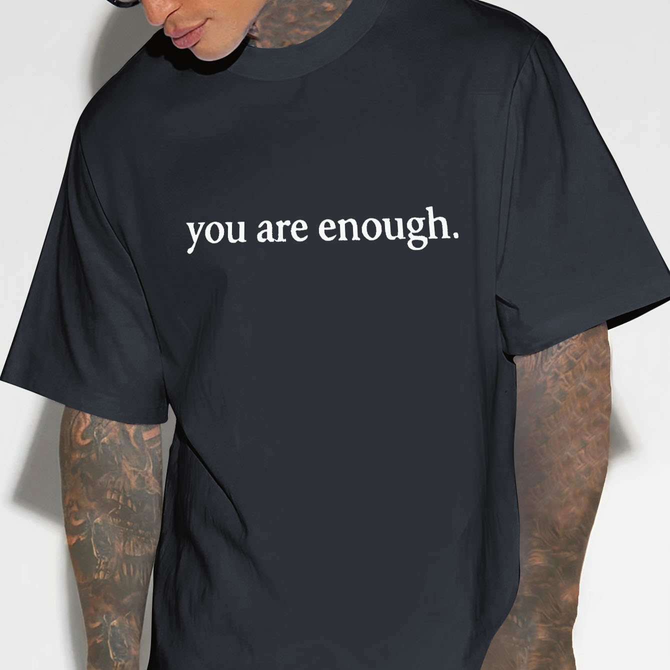 

You Are Enough Creative Print Men's Casual T-shirt, Summer Fashion Crew Neck Short Sleeve Top, Modern Streetwear Style For Men