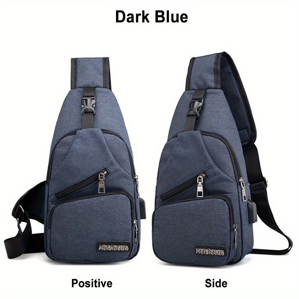 TEMU Men's Slanting Stylish Anti-theft Chest Bag With Built-in Usb Charging Port&durable Oxford Fabric-perfect For Travel, Shopping, Parties&daily Use With Spacious Interior