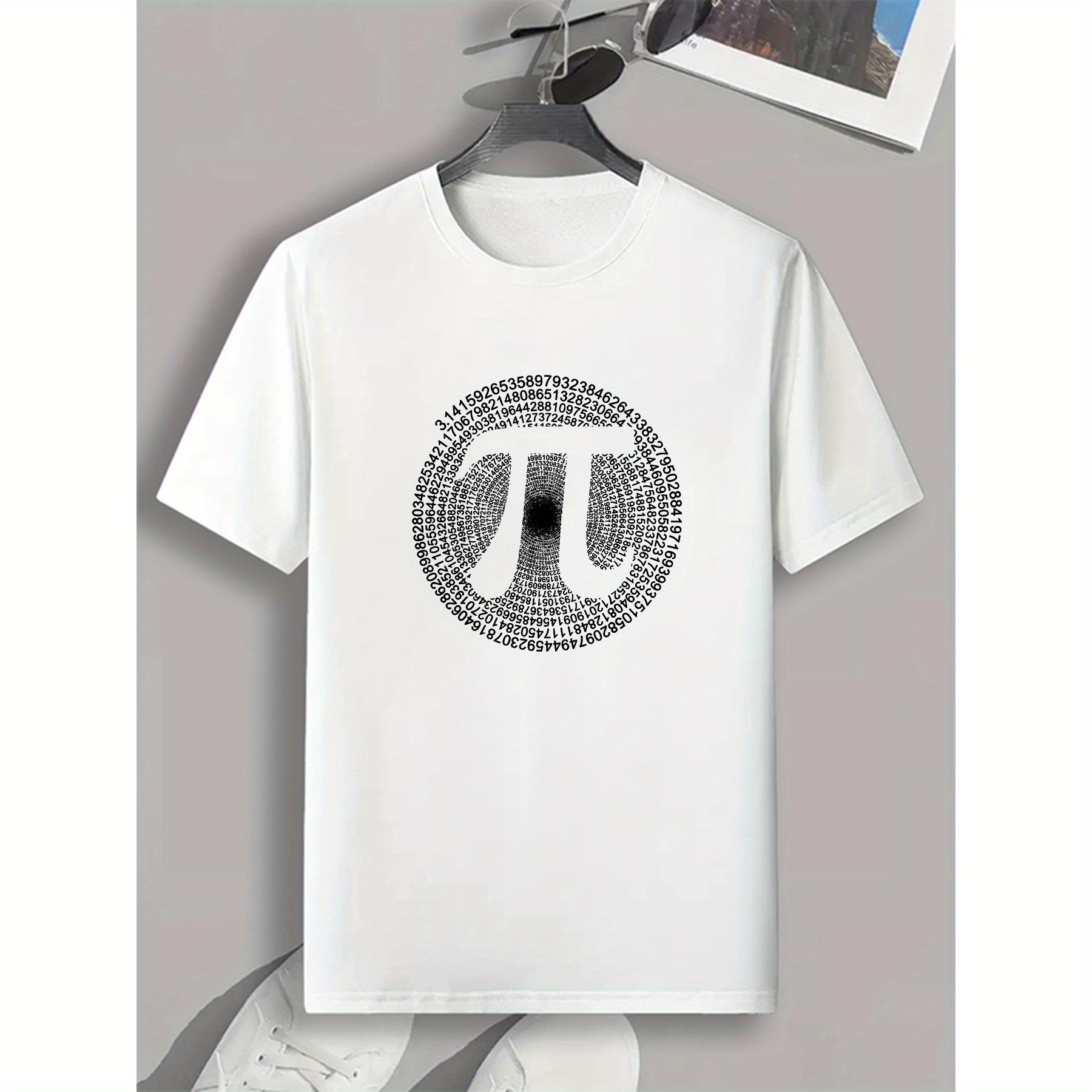 

Pi Letter Print, Men's Round Crew Neck Short Sleeve Tee, Casual T-shirt, Casual Comfy Lightweight Top For Summer