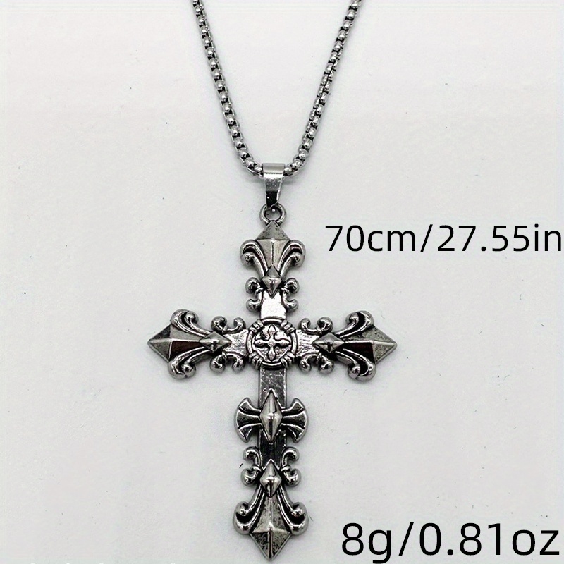 1pc vintage cross floral gothic style alloy silver color long necklace womens party vacation birthday gift details 0