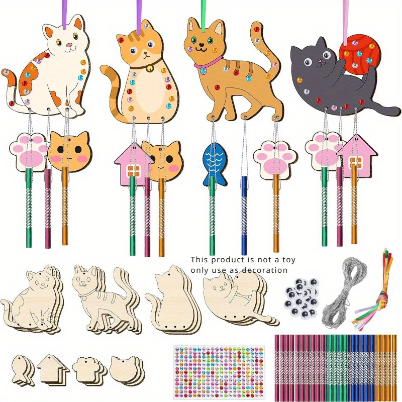 

Diy Cat Wind Chime Craft Kit – Colorful Wooden Hanging Home Decoration For Parties & All Seasons, Easy Assembly, No Electricity Or Batteries Needed, Graduation/easter/harvest/summer/fall Festive Decor