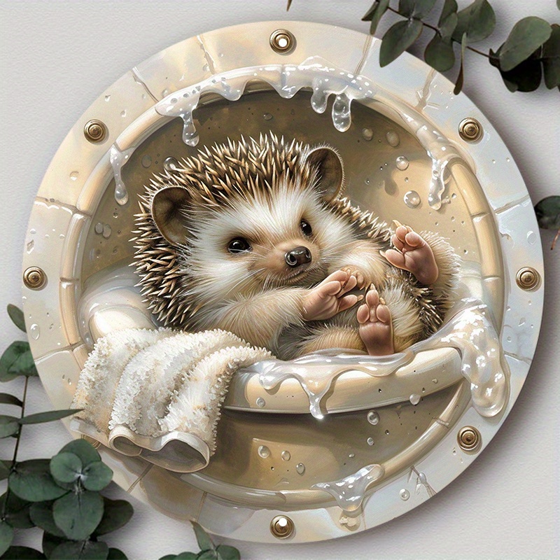 

Hedgehog Bath Time Aluminum Metal Sign Set - 1pc, 8x8 Inch - Waterproof, Pre-drilled, Hd Printing, Weather Resistant Wall Art For Home & Club Decor