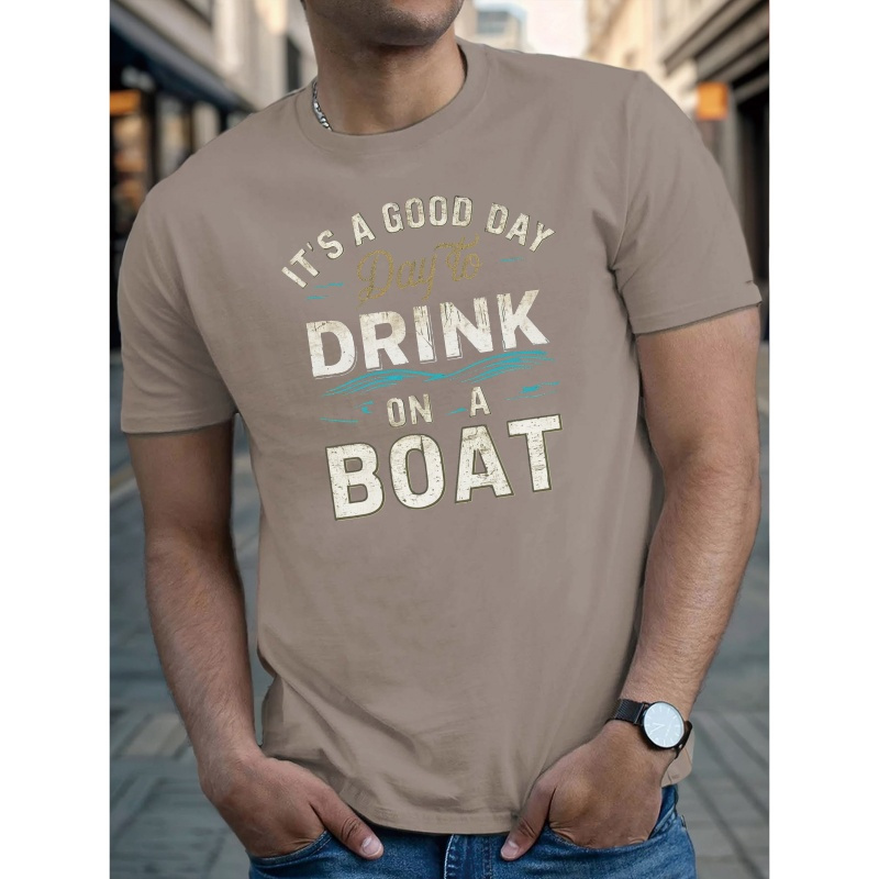 

It's A Good Day To Letter Print Men's Crew Neck Short Sleeve Tees, Trendy T-shirt, Casual Comfortable Lightweight Top For Summer