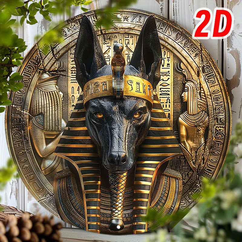 

Egyptian Anubis Mask Inspired Round Aluminum Wall Decor Sign - 1pc 8" Outdoor/indoor Art, Waterproof, High Definition, Easy Installation For Home, Garden, Office, Event & Party Supplies