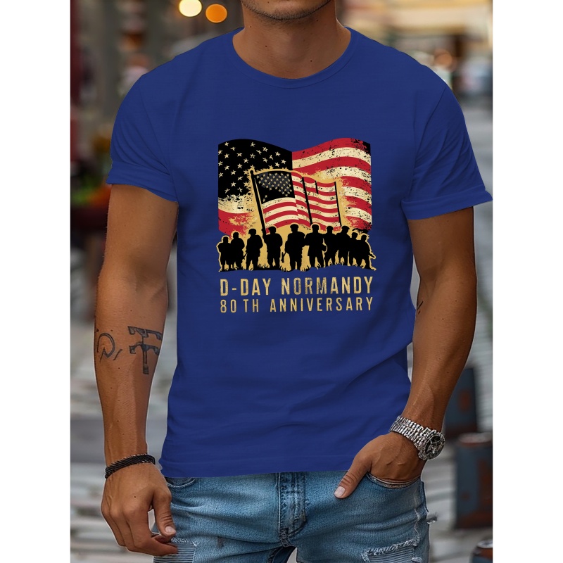 

D-day Normandy 80th Anniversary Print Tee Shirt, Tees For Men, Casual Short Sleeve T-shirt For Summer