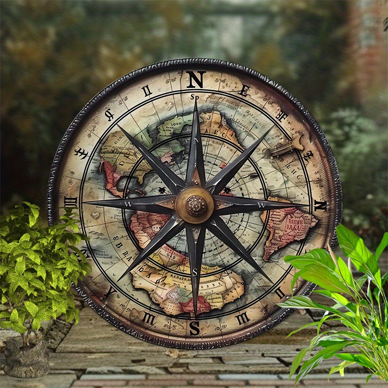 

Waterproof Aluminum Nautical Compass Wall Decor - Weather-resistant Metal Circular Sign With Pre-drilled Holes, High Definition 2d Print, For Home, Bar, Club - 8 Inch (20 Cm)