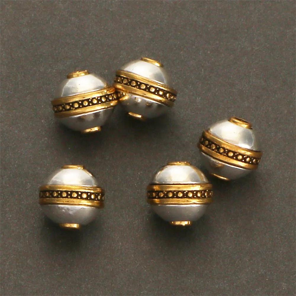 

[top-] 5pcs 10mm & Silvery Striped Round Spacer - -tone Metal For Making, Necklaces, Bracelets,