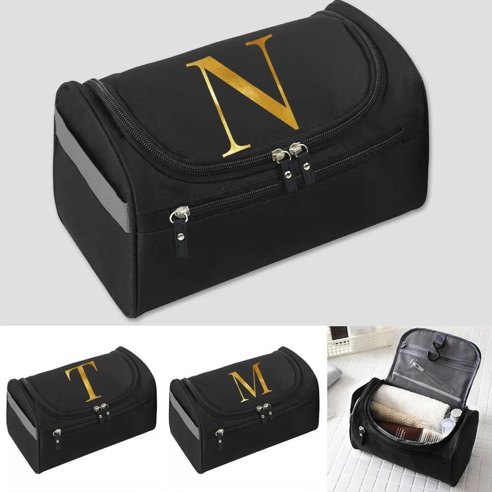 

Golden Letter Print Makeup Bags Wash Bag Handbags For Men Women's Travel Waterproof Storage Tote Bag Large Capacity Cosmetic Bag Organizer Hook Beauty Toiletry Pack