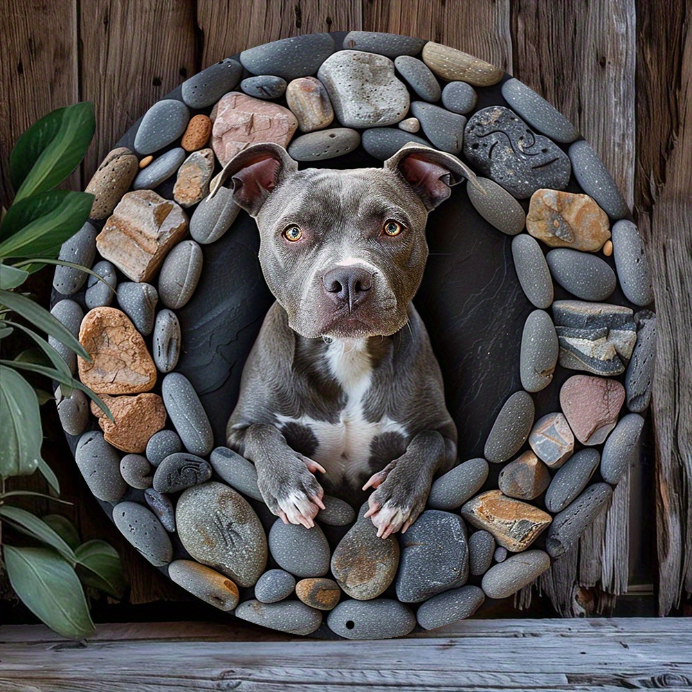 

Pitbull Terrier Themed Metal Wreath Sign - 8x8 Inch, Spring Decor For Living Room & Father's Day, Durable Aluminum Art B3272