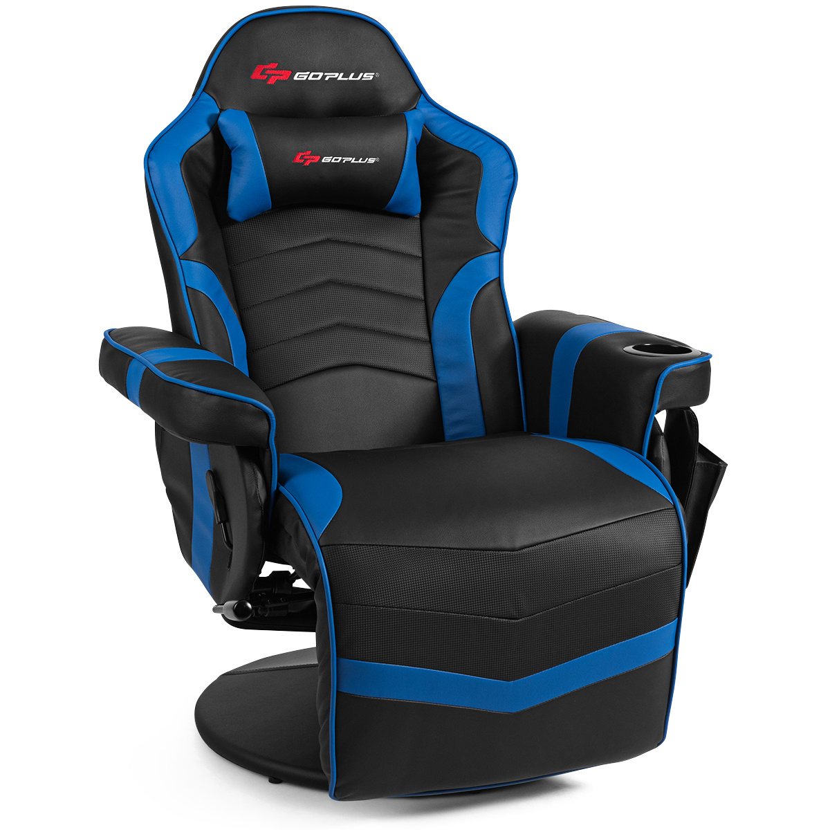 

Maxmass Massage Gaming Recliner Reclining Racing Chair Swivel W/cup Holder & Pillow Blue