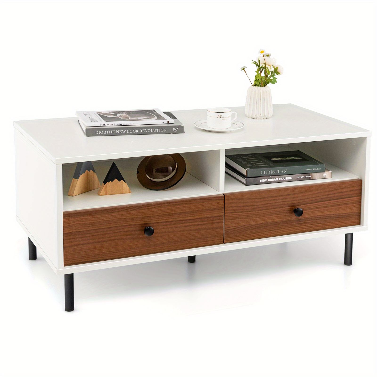 

Maxmass Coffee Table Modern Rectangle W/storage Shelf & Drawers Living Room Furniture