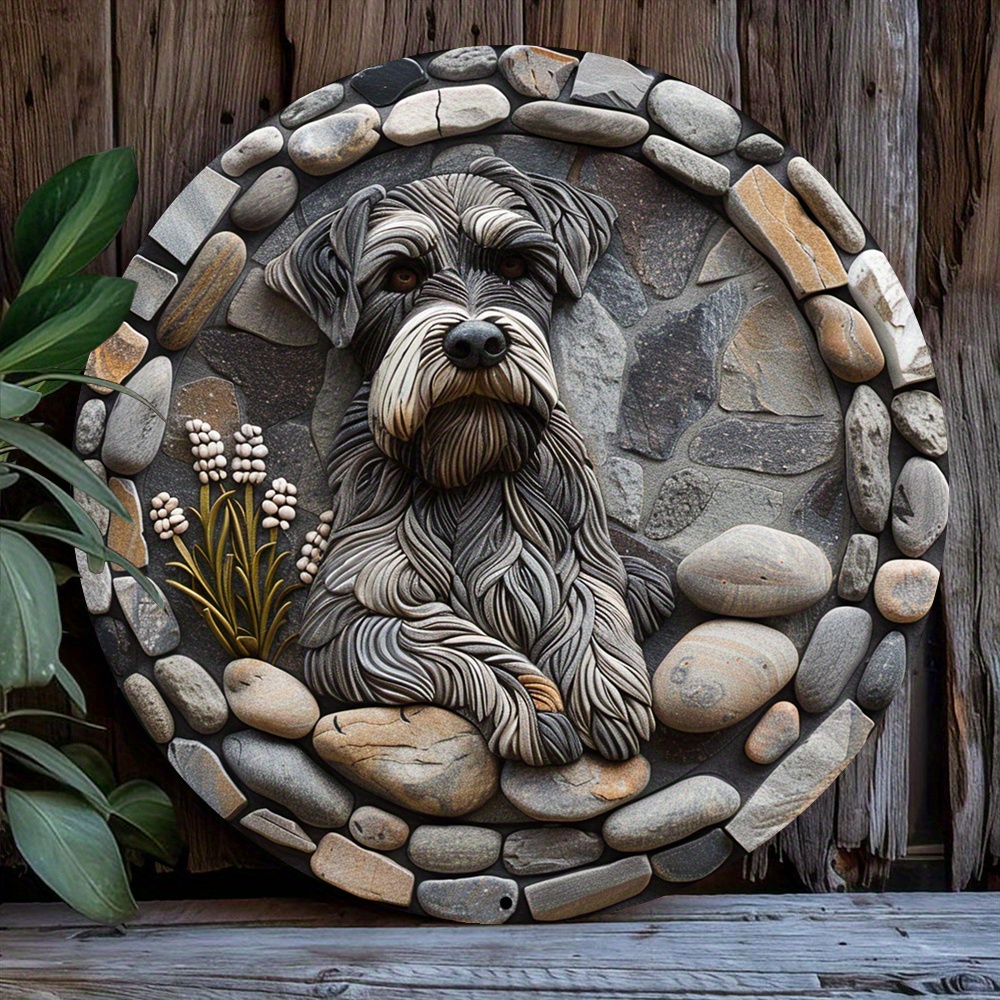 

Charming Schnauzer-themed Metal Wreath Sign, 8x8 Inch - Perfect Graduation Gift & Living Room Decor